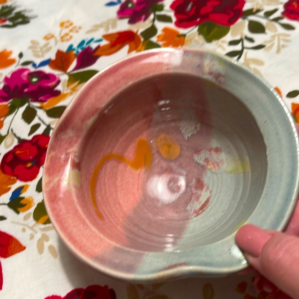 Fluted pink purple aqua studio art ceramic 5” bowl